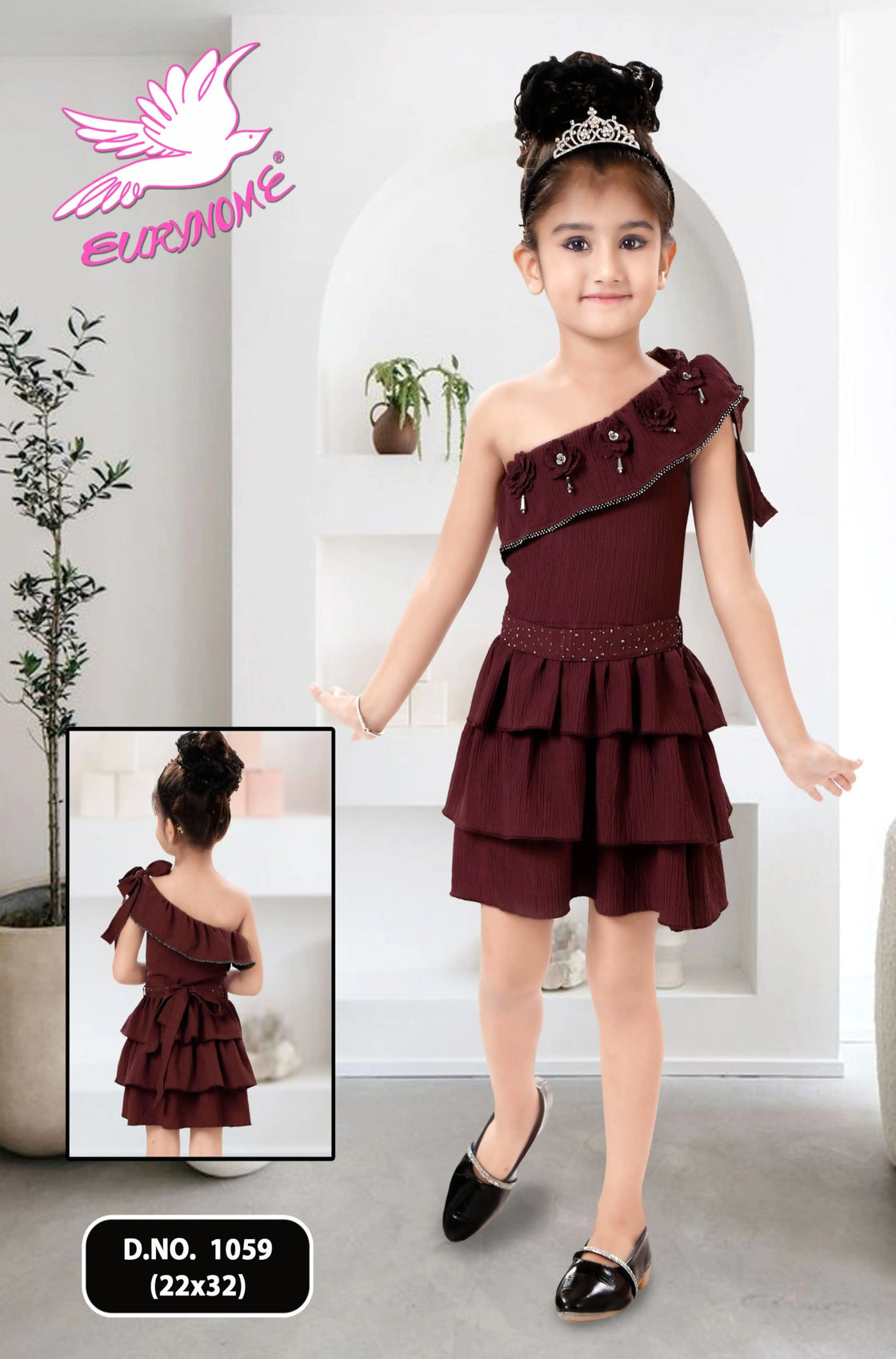 Eurynome Kidswear Girls—A super-luxe, princess-inspired masterpiece: hand-crafted floral accents, shimmering accessories, and a silver-studded belt bring royal elegance to every tier. Truly a queen’s dress for ages 3–9