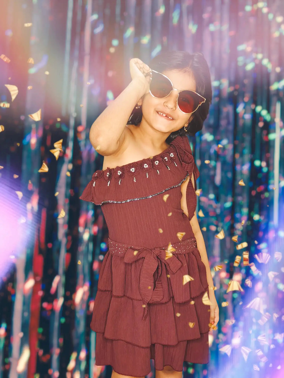 Eurynome Kidswear Girls—A super-luxe, princess-inspired masterpiece: hand-crafted floral accents, shimmering accessories, and a silver-studded belt bring royal elegance to every tier. Truly a queen’s dress for ages 3–9