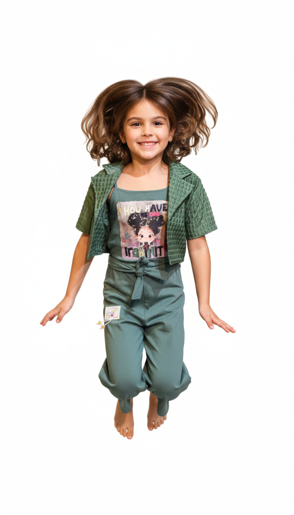 Eurynome Kidswear Girls- A spirited two-piece romper set in soft cotton, designed for girls who love to jump, run and have fun. ages 3-9 years
