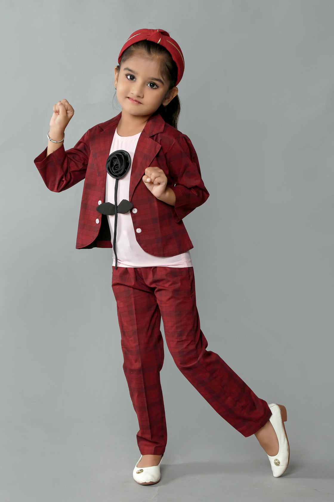 Eurynome Kidswear Girls—REDFIRE Black Rose series features a handmade center rose, crafting a bold, simple, and powerful noir statement for ages 3–9 .