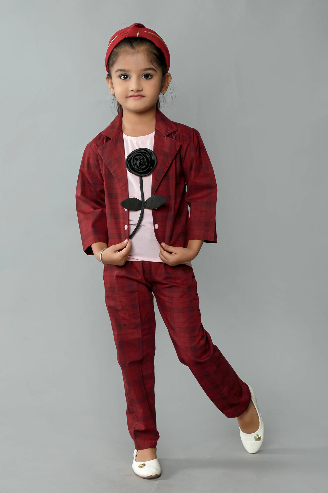 Eurynome Kidswear Girls—REDFIRE Black Rose series features a handmade center rose, crafting a bold, simple, and powerful noir statement for ages 3–9 .