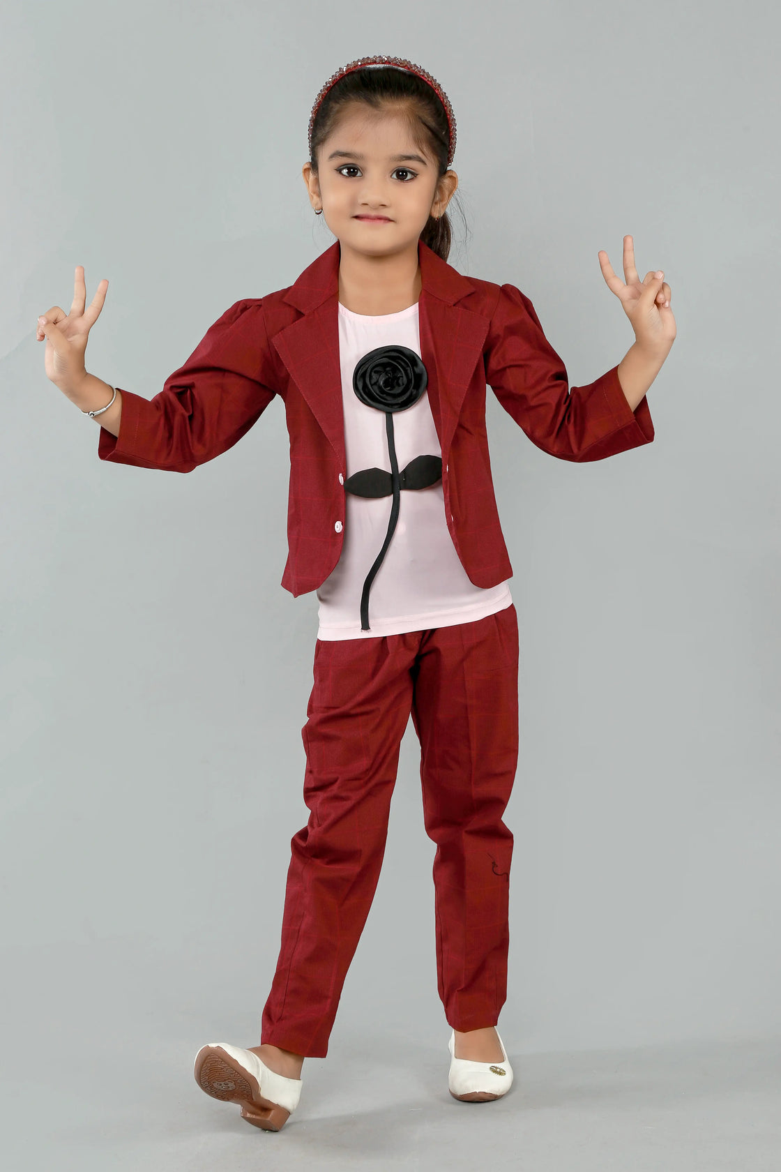 Eurynome Kidswear Girls—REDFIRE Black Rose series features a handmade center rose, crafting a bold, simple, and powerful noir statement for ages 3–9.