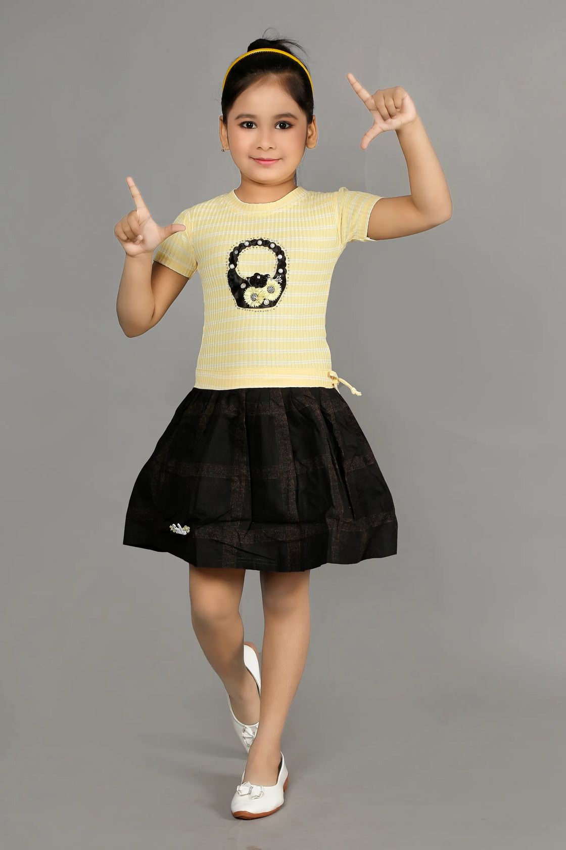 Eurynome Kidswear Girls – Basket Frock, Handmade Flower Basket Top, Puffy Checked Can-Can Skirt, Adjustable Fit, Stylish Party Dress Ages 3-6