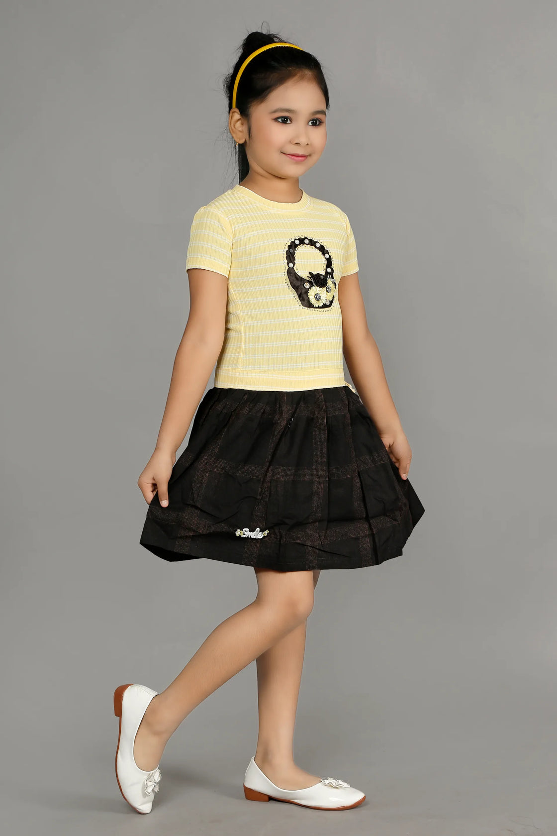 Eurynome Kidswear Girls – Basket Frock, Handmade Flower Basket Top, Puffy Checked Can-Can Skirt, Adjustable Fit, Stylish Party Dress Ages 3-6