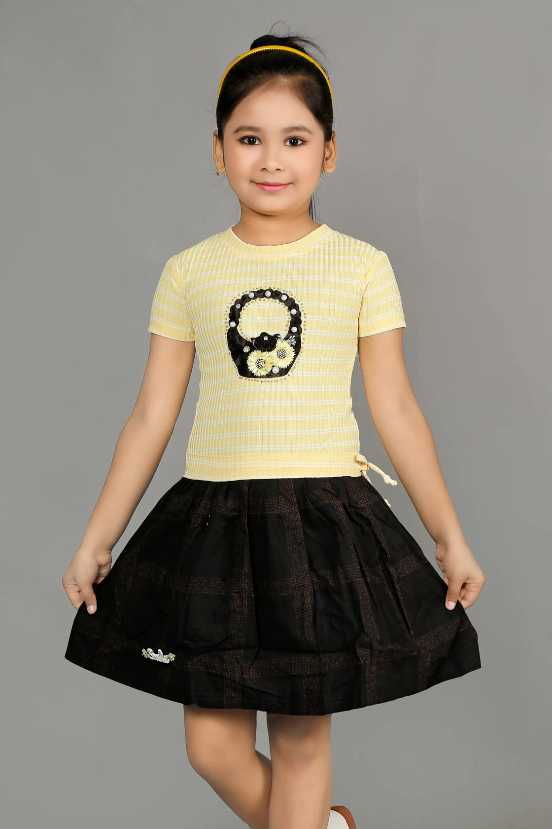 Eurynome Kidswear Girls – Basket Frock, Handmade Flower Basket Top, Puffy Checked Can-Can Skirt, Adjustable Fit, Stylish Party Dress Ages 3-6