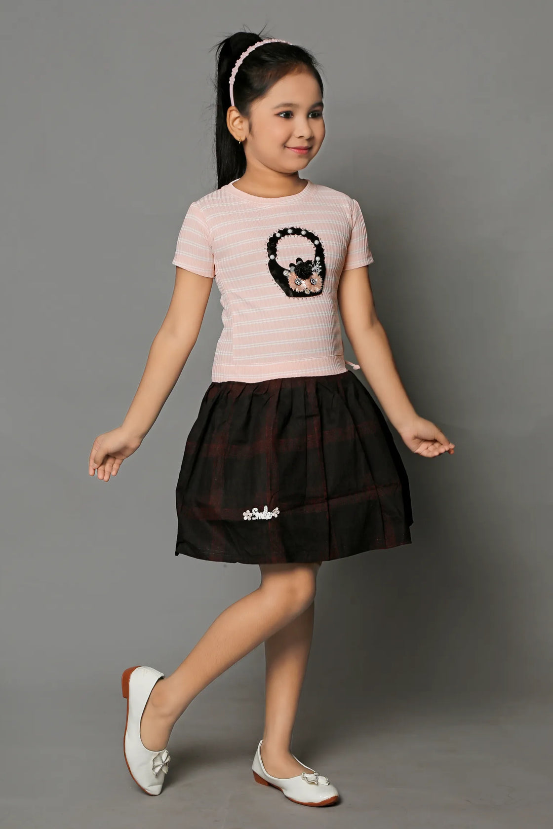 Eurynome Kidswear Girls – Basket Frock, Handmade Flower Basket Top, Puffy Checked Can-Can Skirt, Adjustable Fit, Stylish Party Dress Ages 3-6