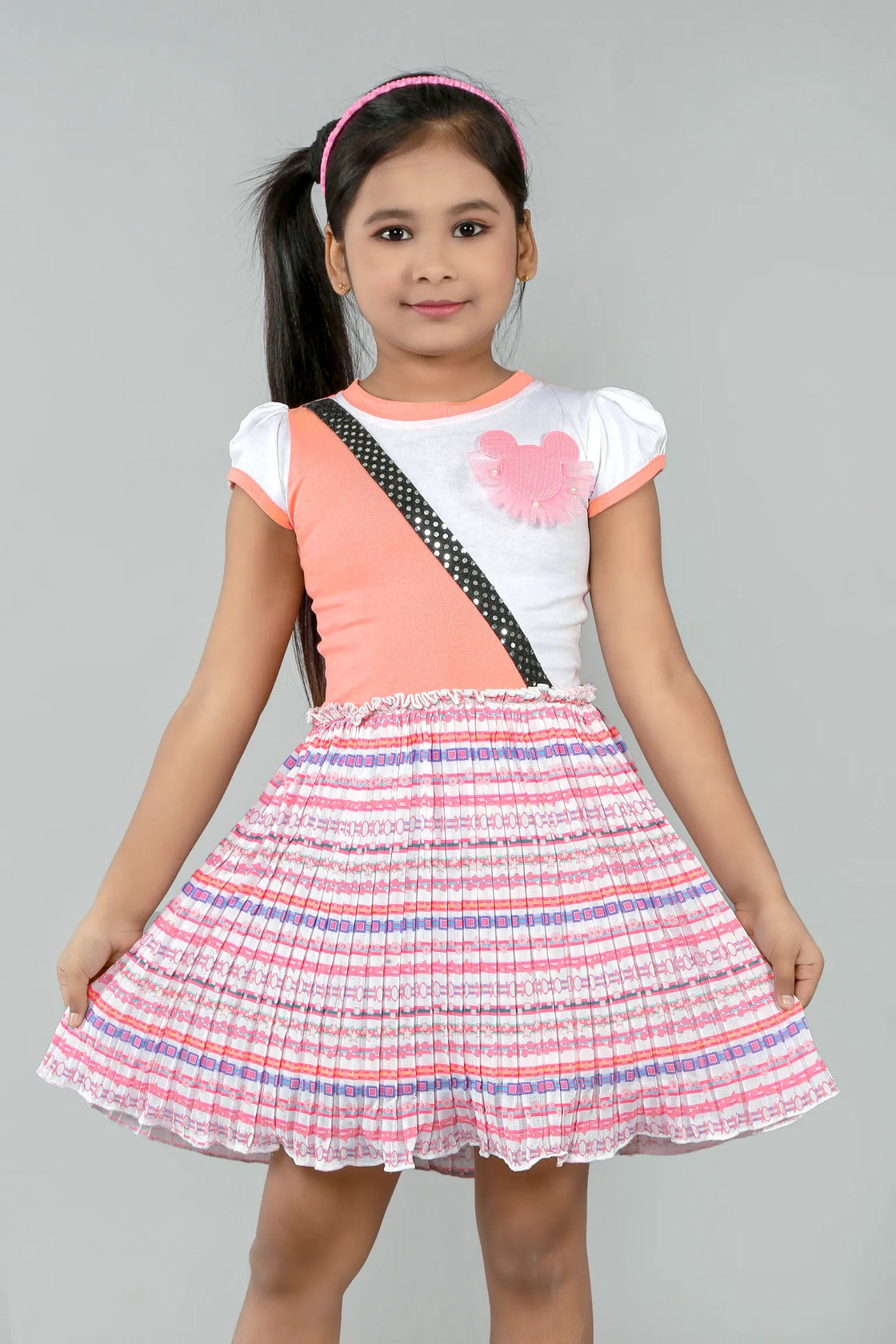 Eurynome Kidswear Girls – Designer Mickey Yellow Frock, stylish side details, pleated skirt, cheerful looks. Ages 3-9.
