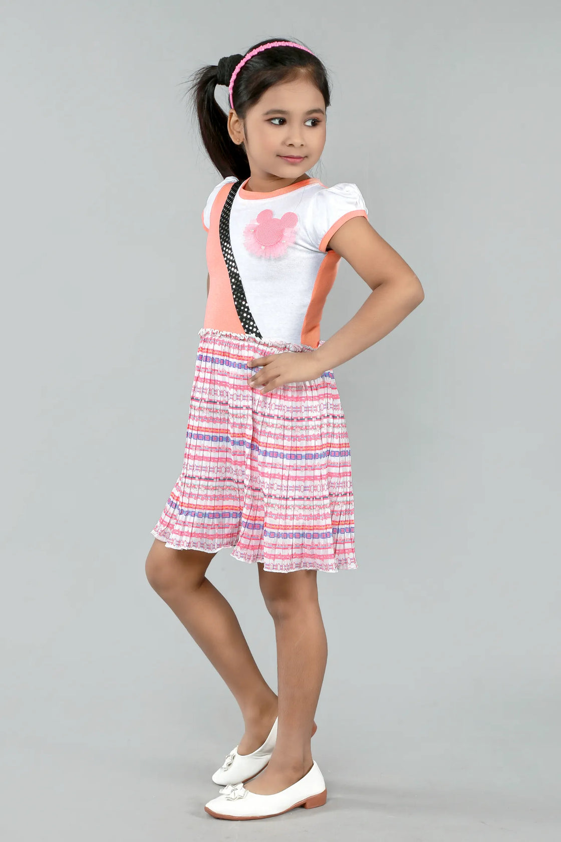 Eurynome Kidswear Girls – Designer Mickey Yellow Frock, stylish side details, pleated skirt, cheerful looks. Ages 3-9.