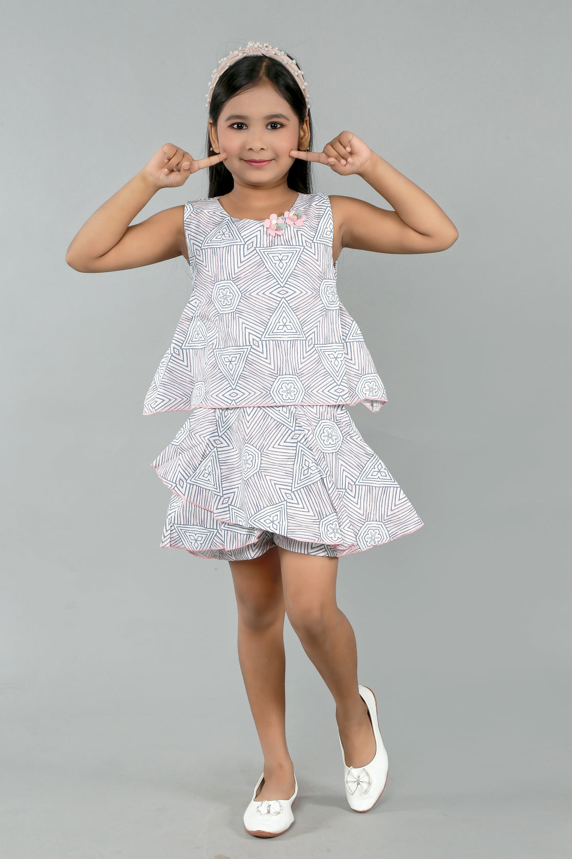 GEOMETRIC PATTERN ROMPER CUM FROCK