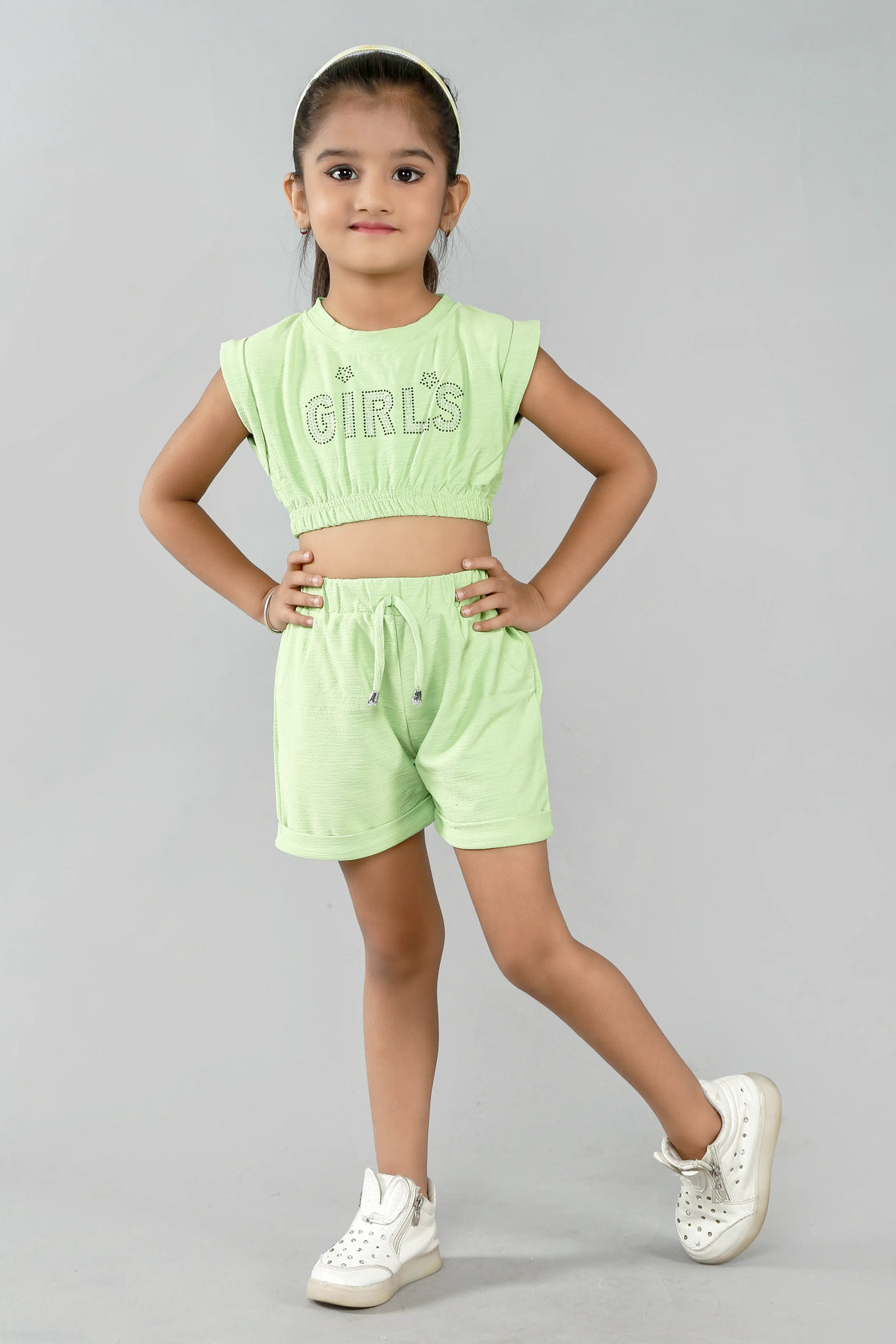 Eurynome Kidswear Girls – Crop top & hot pant set, chic handwork, athleisure vibes, comfy fit for ages 3-6