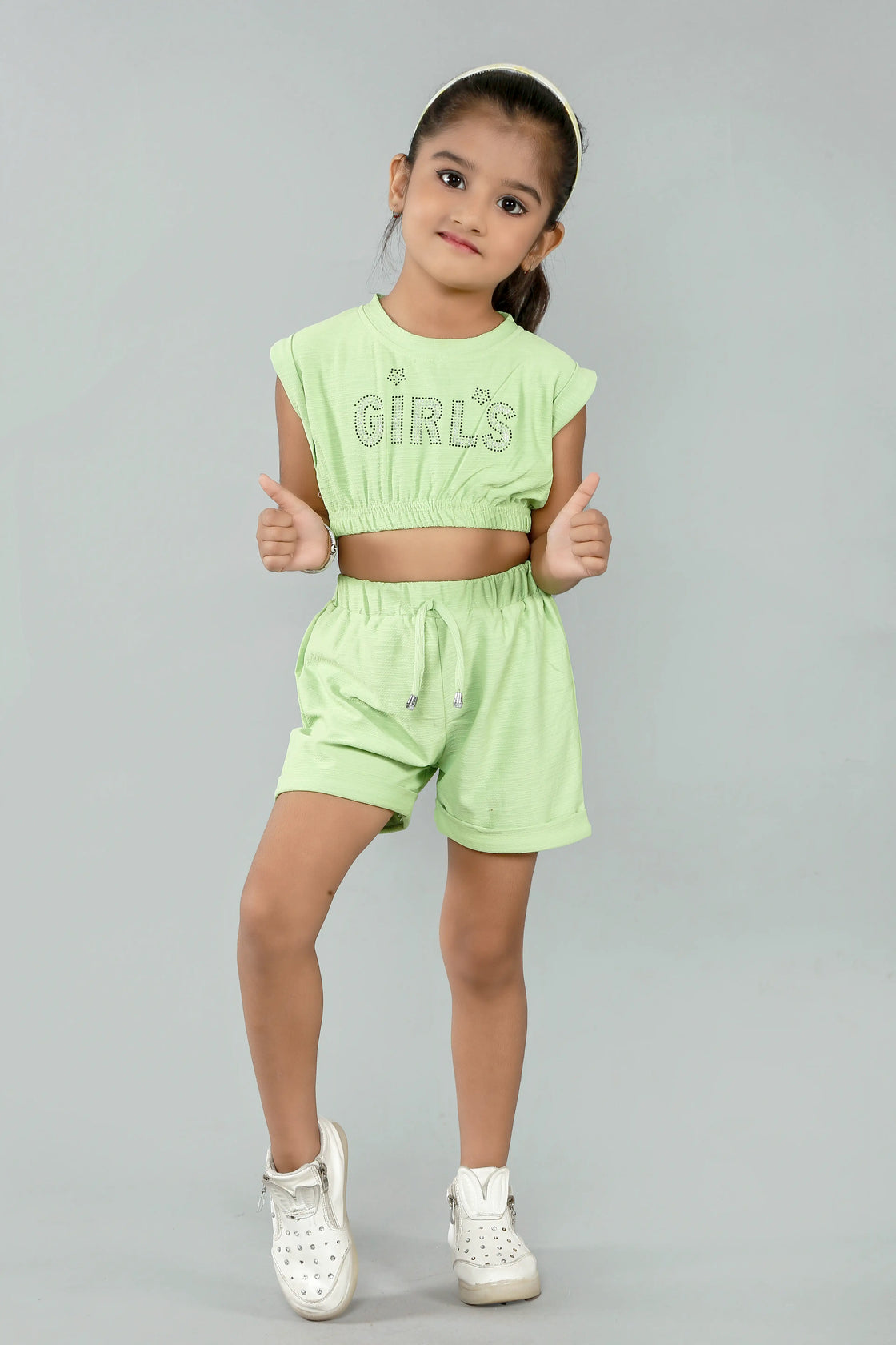 Eurynome Kidswear Girls – Crop top & hot pant set, chic handwork, athleisure vibes, comfy fit for ages 3-6