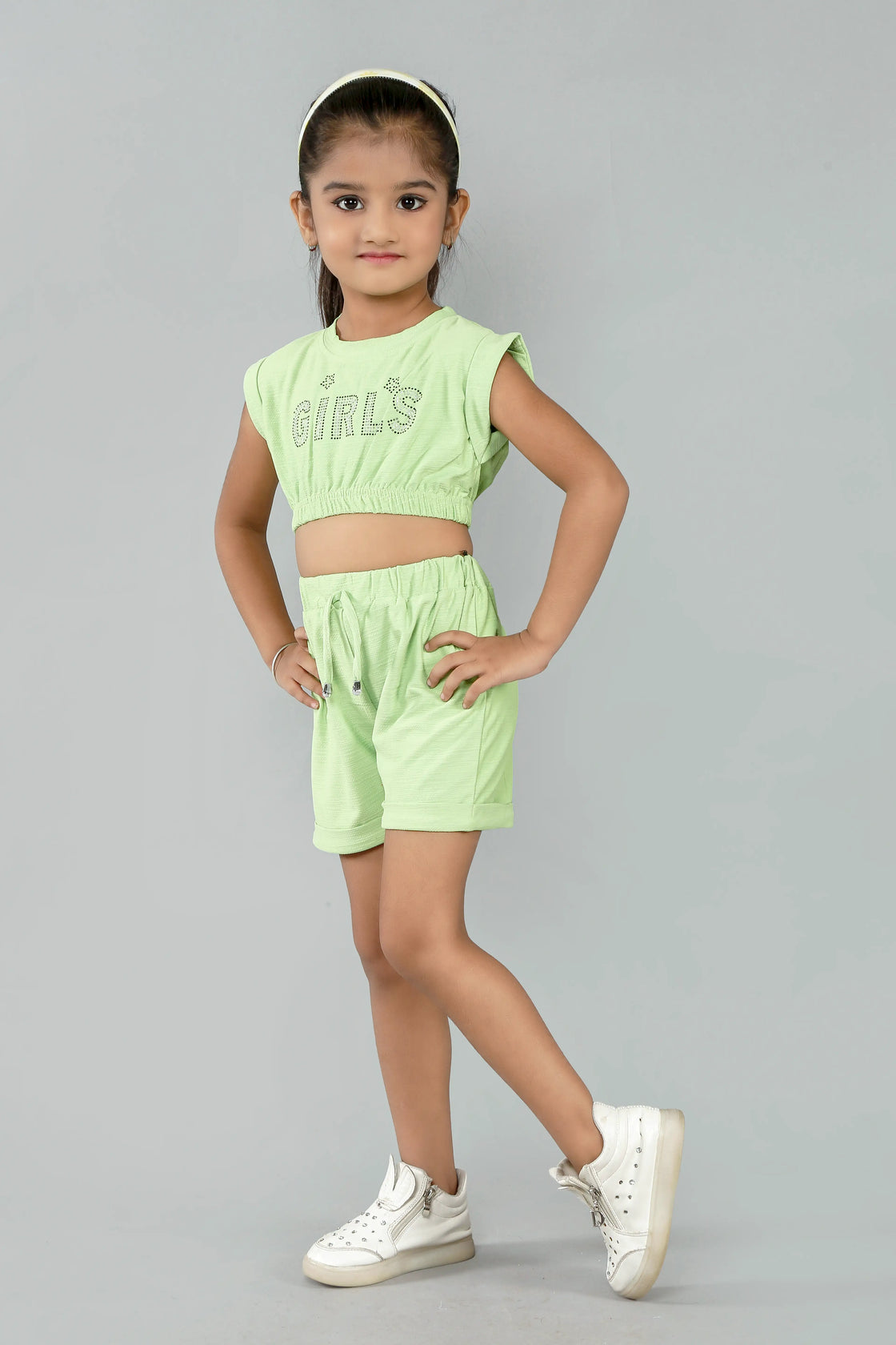 Eurynome Kidswear Girls – Crop top & hot pant set, chic handwork, athleisure vibes, comfy fit for ages 3-6