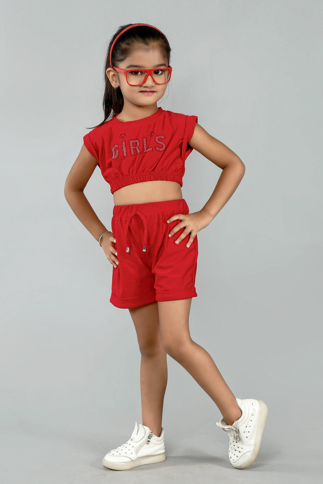 Eurynome Kidswear Girls – Crop top & hot pant set, chic handwork, athleisure vibes, comfy fit for ages 3-6