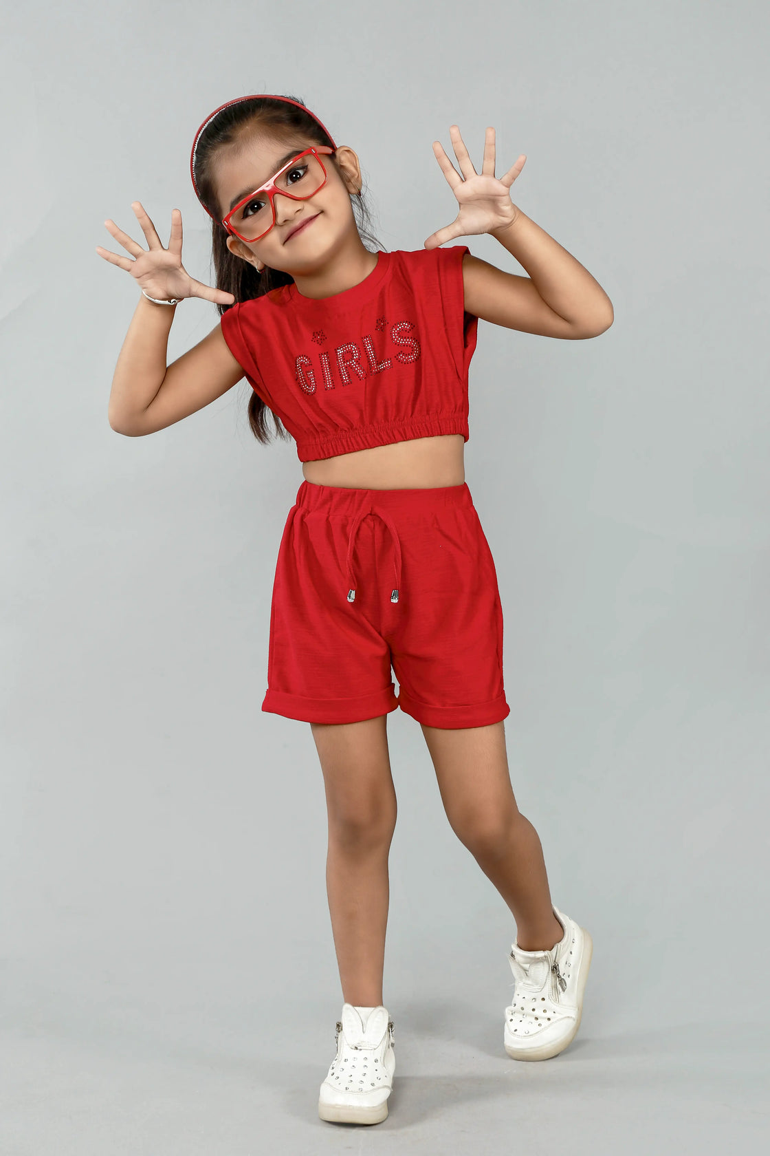 Eurynome Kidswear Girls – Crop top & hot pant set, chic handwork, athleisure vibes, comfy fit for ages 3-6