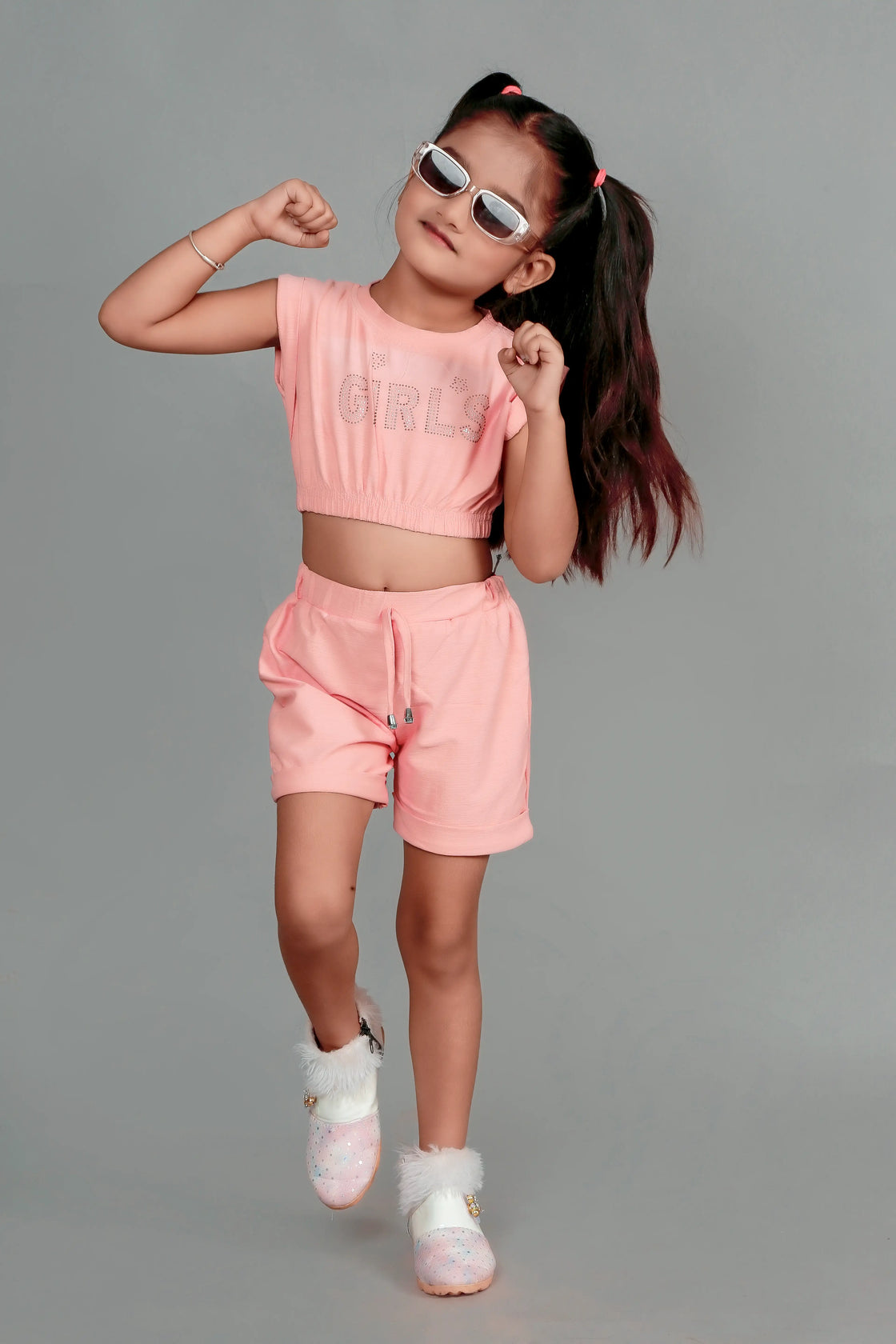 Eurynome Kidswear Girls – Crop top & hot pant set, chic handwork, athleisure vibes, comfy fit for ages 3-6