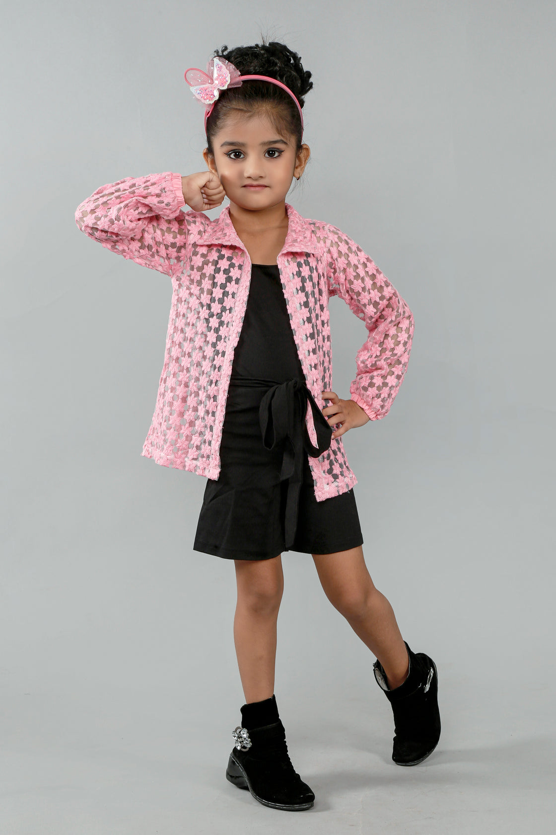 JUMPSUIT WITH FANCY PINK STAR CROCHETED LONG SHIRT