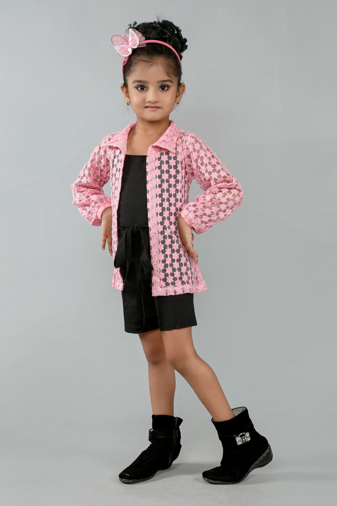 JUMPSUIT WITH FANCY PINK STAR CROCHETED LONG SHIRT
