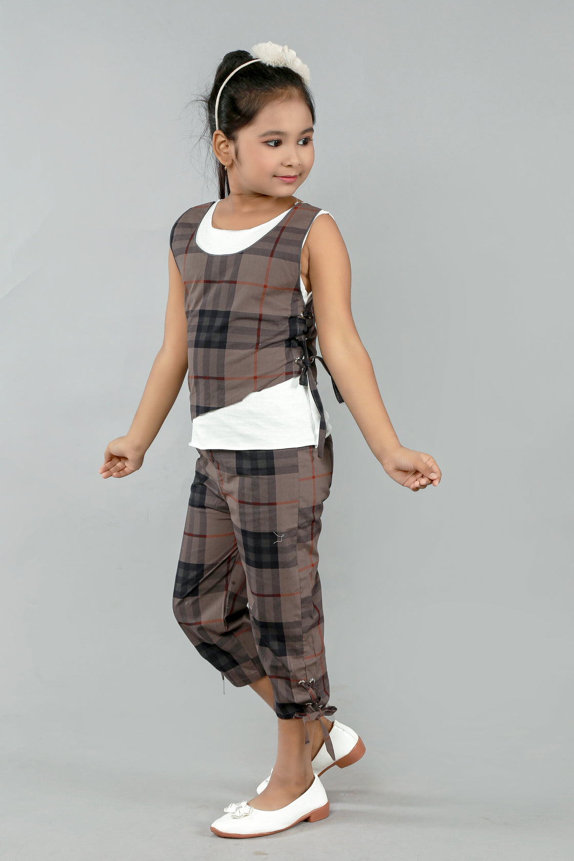 COWBOY GIRL'S STYLISH CHECKS PANT TOP SET