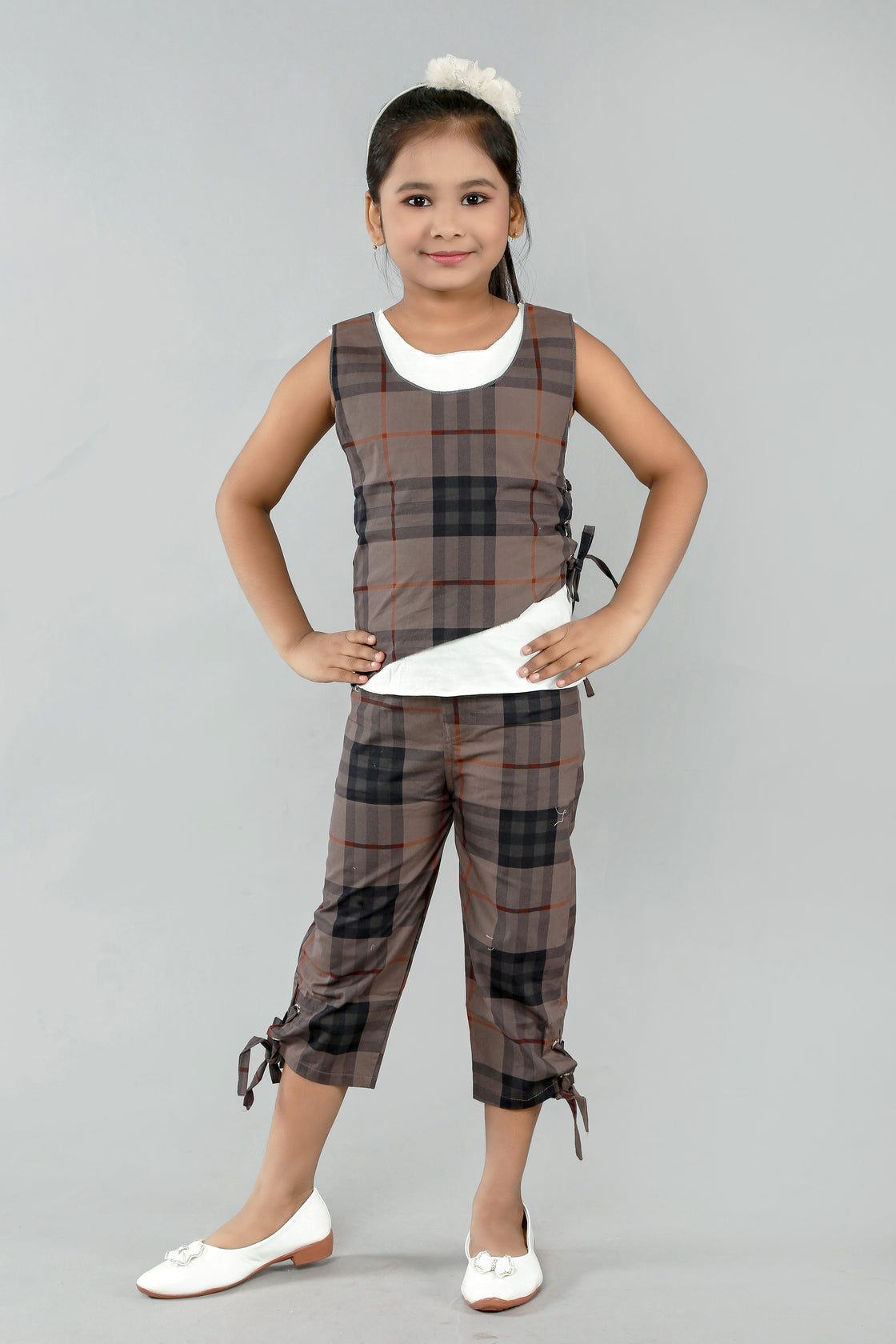 COWBOY GIRL'S STYLISH CHECKS PANT TOP SET