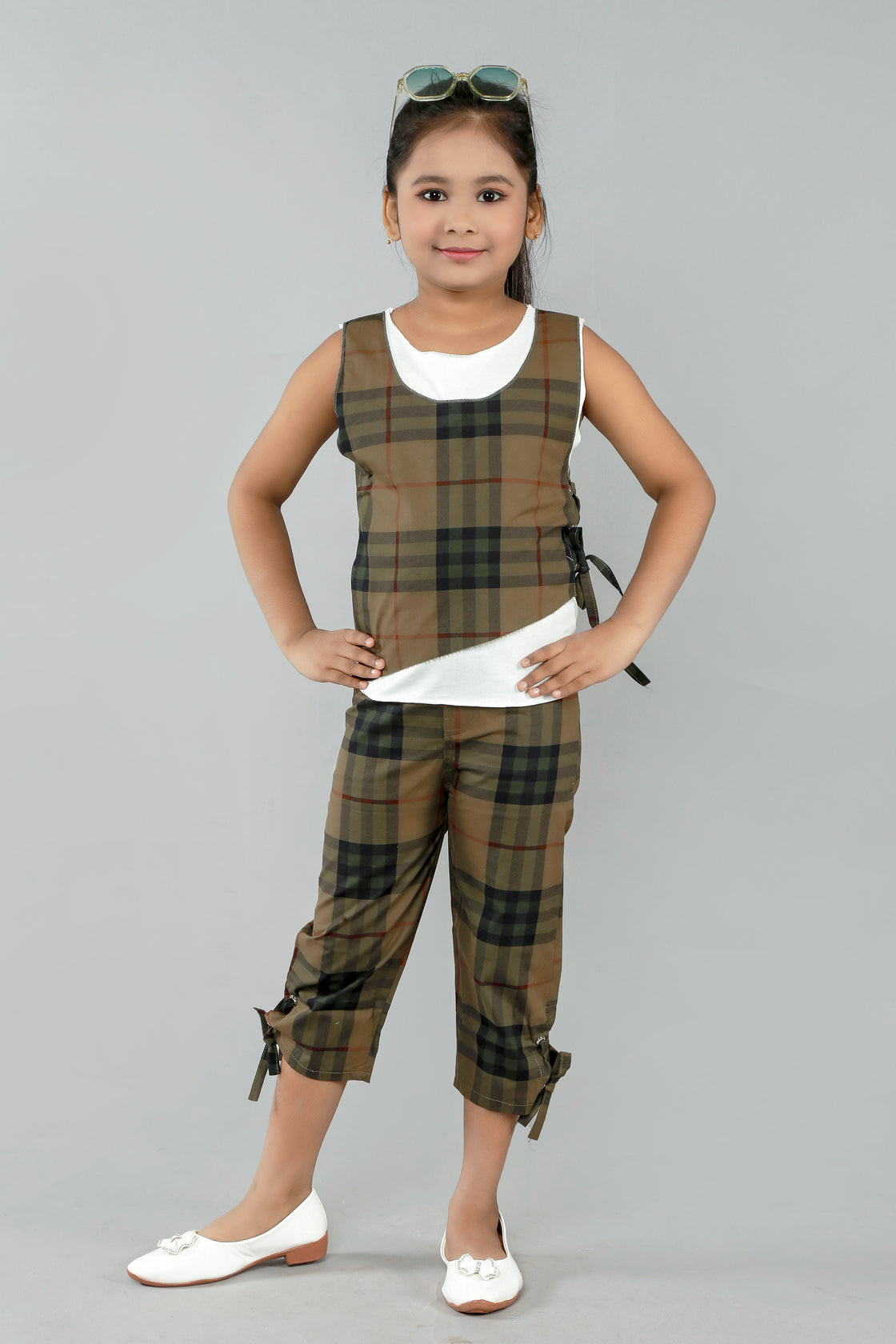 COWBOY GIRL'S STYLISH CHECKS PANT TOP SET