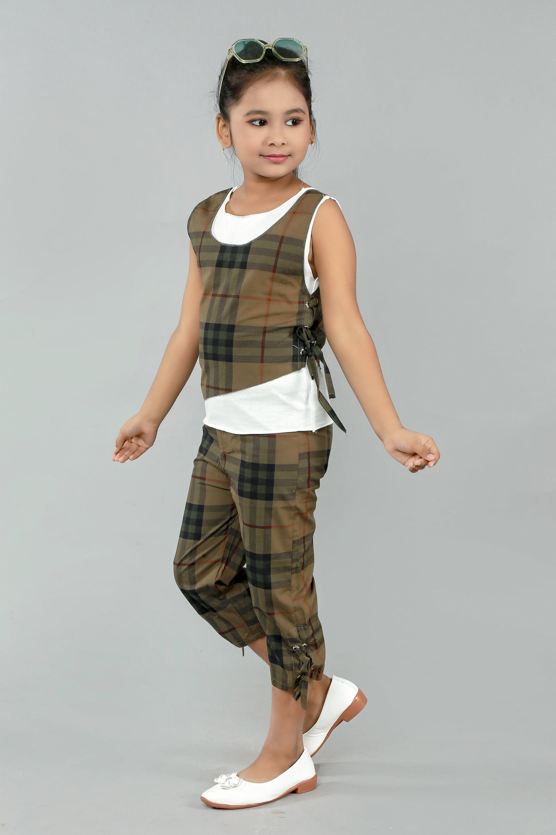 COWBOY GIRL'S STYLISH CHECKS PANT TOP SET