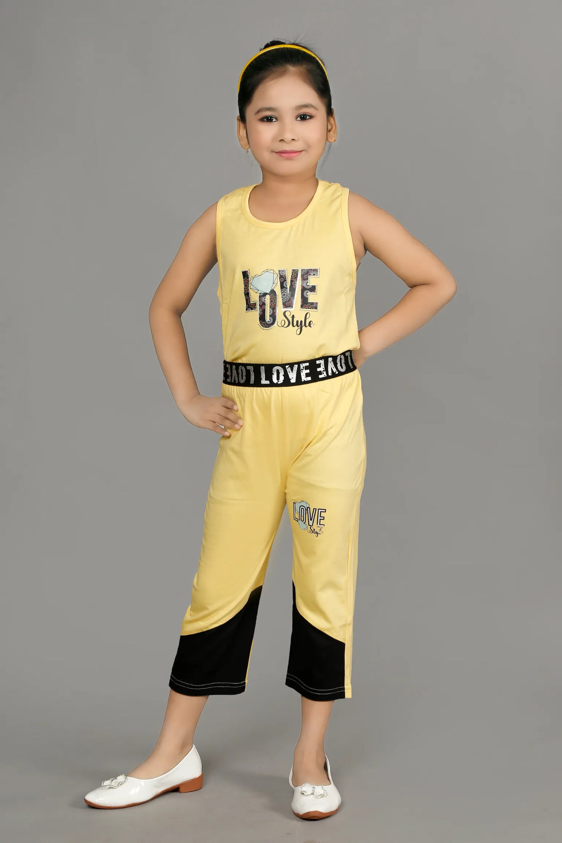 Eurynome Kidswear Girls – Stylish Love Top & Pant Set, Sporty Tank, Bold “LOVE” Waistband, Trendy Colorblock Capris, Playful Summer Comfort Ages 3-6.