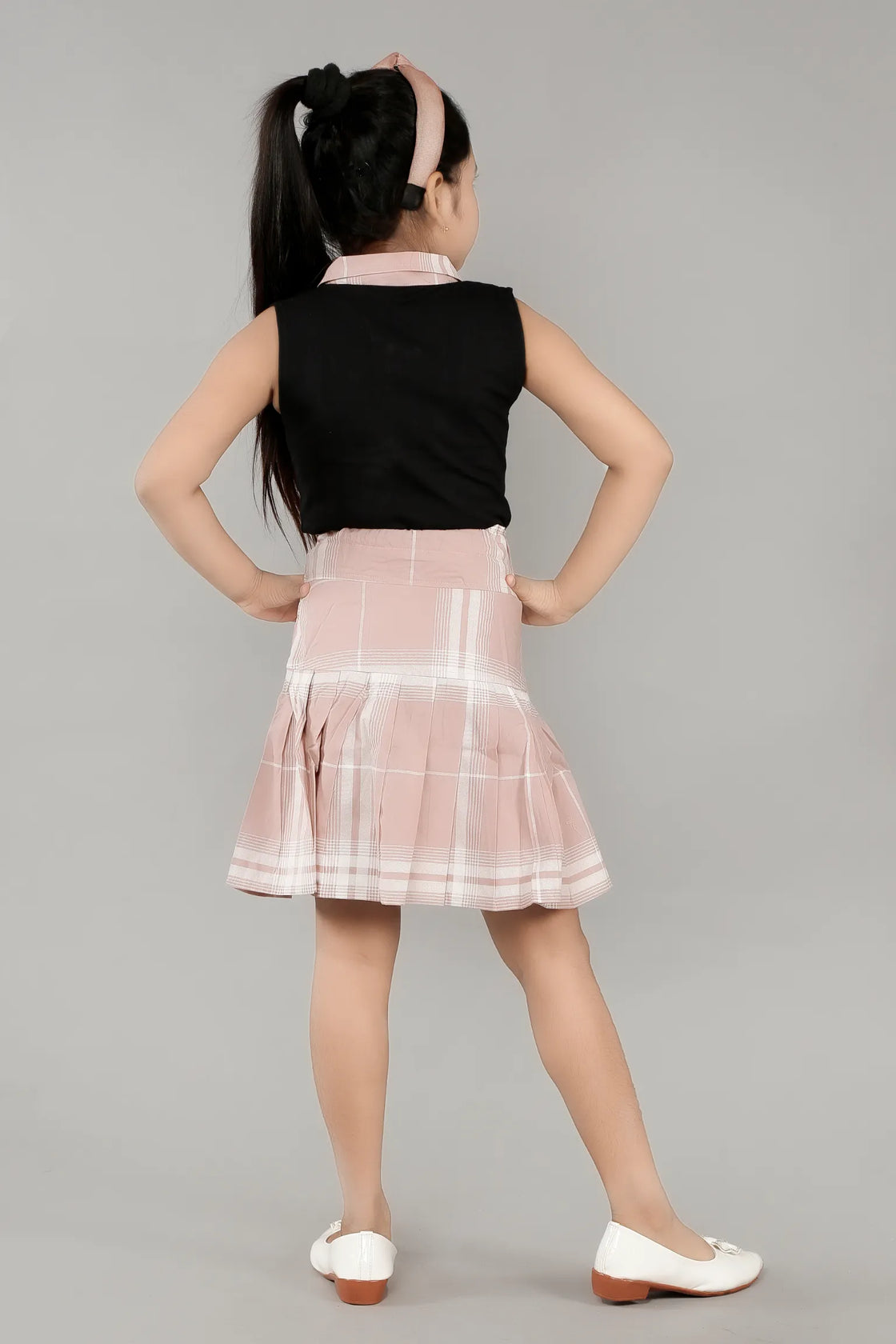 Eurynome Kidswear Girls – Signature Long Skirt Set, Smart Collared Top, Extended Flap Skirt, Unique Modern Silhouette, Designer Comfort Ages 3-6.