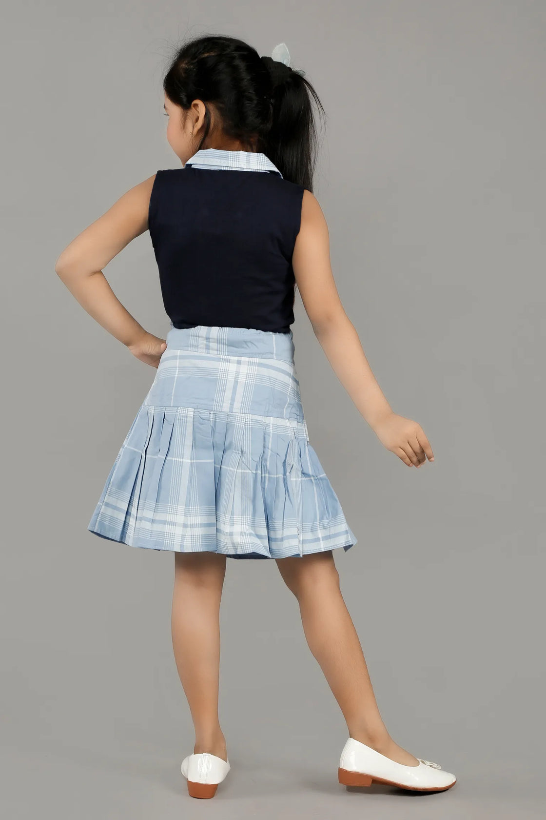 Eurynome Kidswear Girls – Signature Long Skirt Set, Smart Collared Top, Extended Flap Skirt, Unique Modern Silhouette, Designer Comfort Ages 3-6.