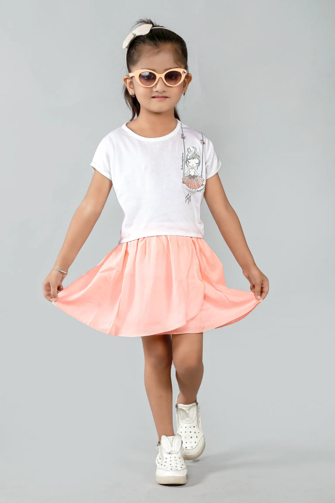 Eurynome Kidswear Girls – Swinging Girl Mini Skirt Set, Textured Pastel Skirt with Inner, Handcrafted Swing Top, Playful & Comfy Ages 3-6.